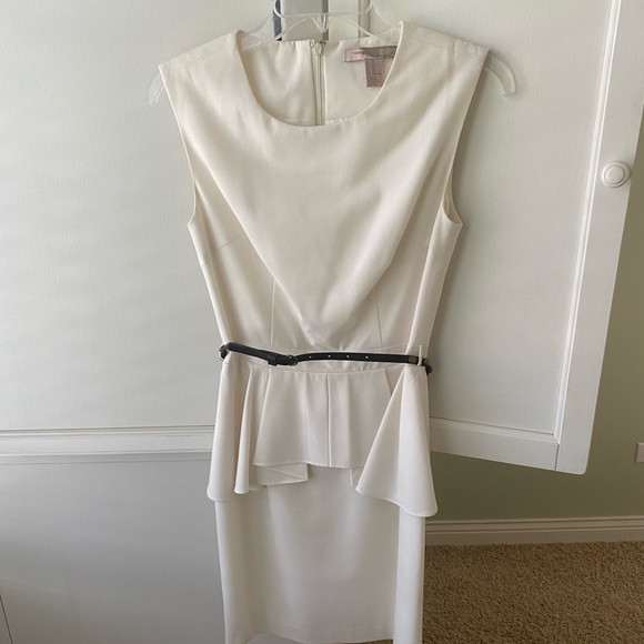 white peplum dress with belt - Picture 4 of 14